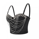 Women Punk Bustier Rivets Chains Spaghetti Strap Skull Bra Corset - AwwwCos