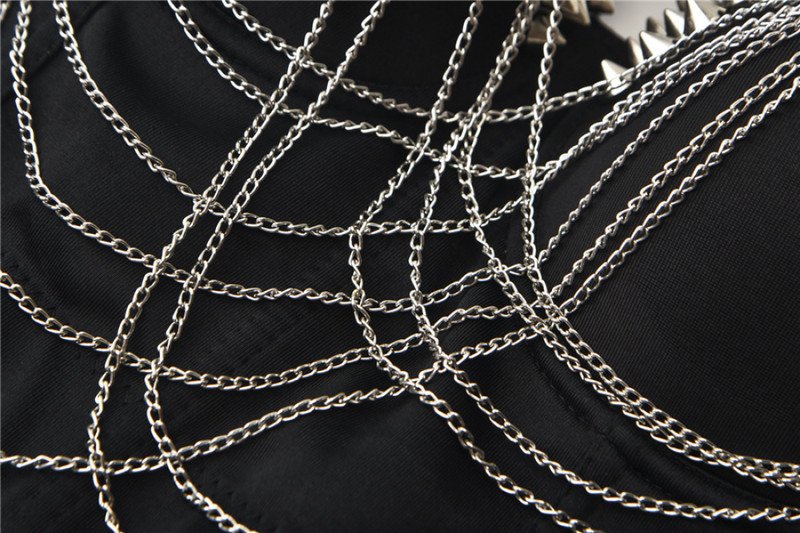 Women Punk Bustier Rivets Chains Spaghetti Strap Skull Bra Corset - AwwwCos