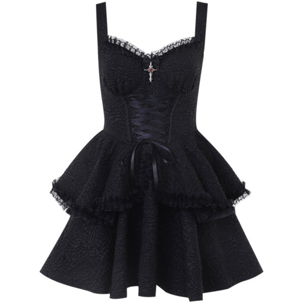 Women Punk Cosplay Costume Layered Lace-up Party Cocktail Fancy Lolita Dress