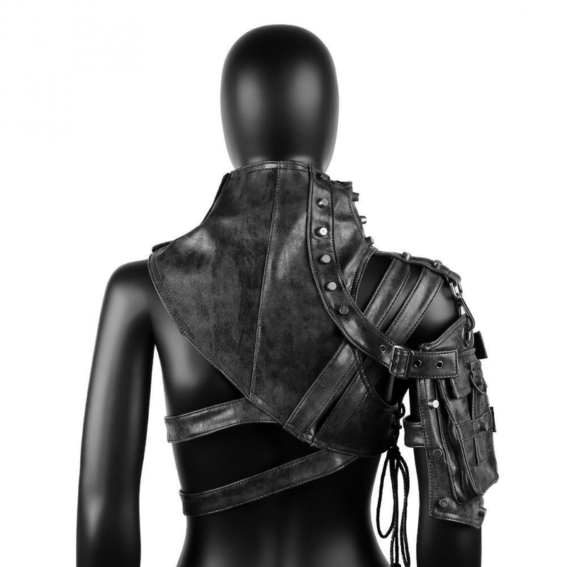 Women Punk Facx Leather Bandage Vest Halloween Stage Performance Armor - AwwwCos