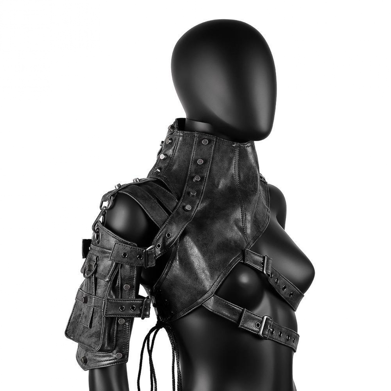 Women Punk Facx Leather Bandage Vest Halloween Stage Performance Armor - AwwwCos