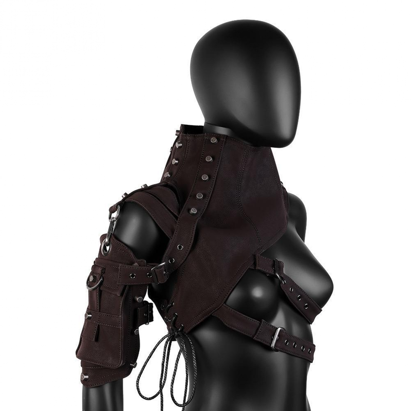 Women Punk Facx Leather Bandage Vest Halloween Stage Performance Armor - AwwwCos