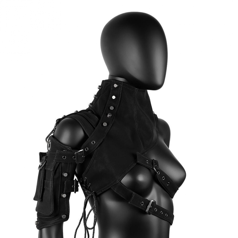 Women Punk Facx Leather Bandage Vest Halloween Stage Performance Armor - AwwwCos