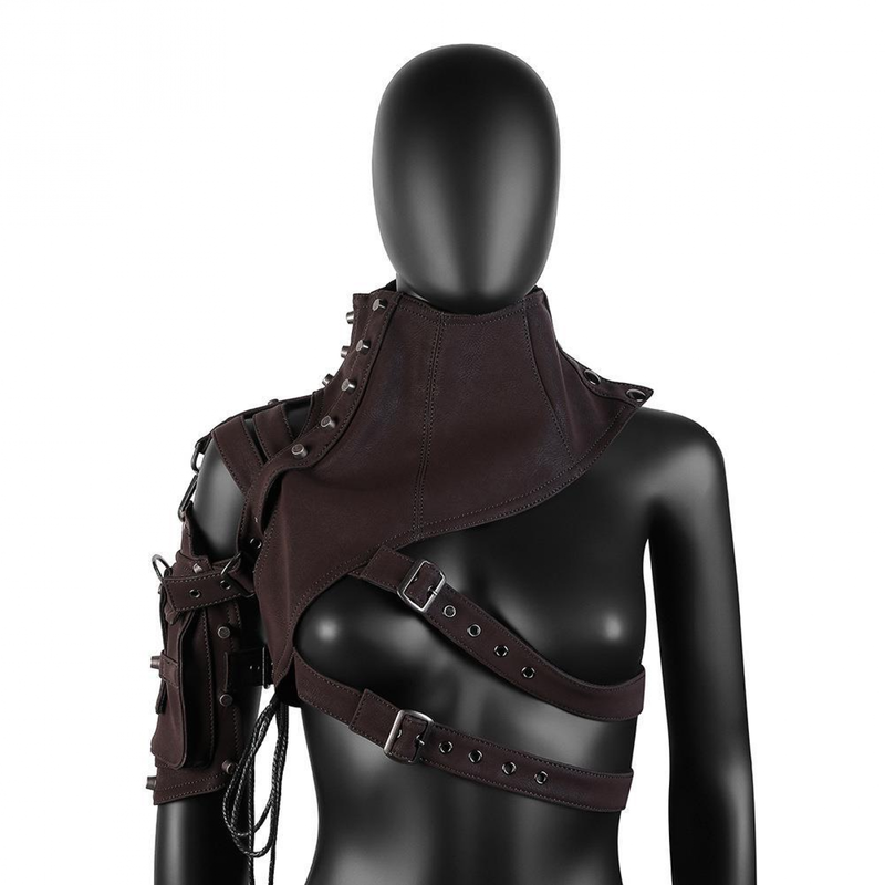 Women Punk Facx Leather Bandage Vest Halloween Stage Performance Armor - AwwwCos