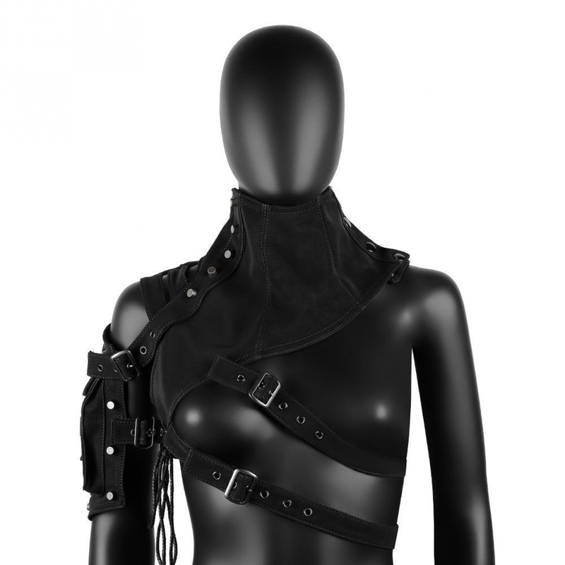 Women Punk Facx Leather Bandage Vest Halloween Stage Performance Armor - AwwwCos