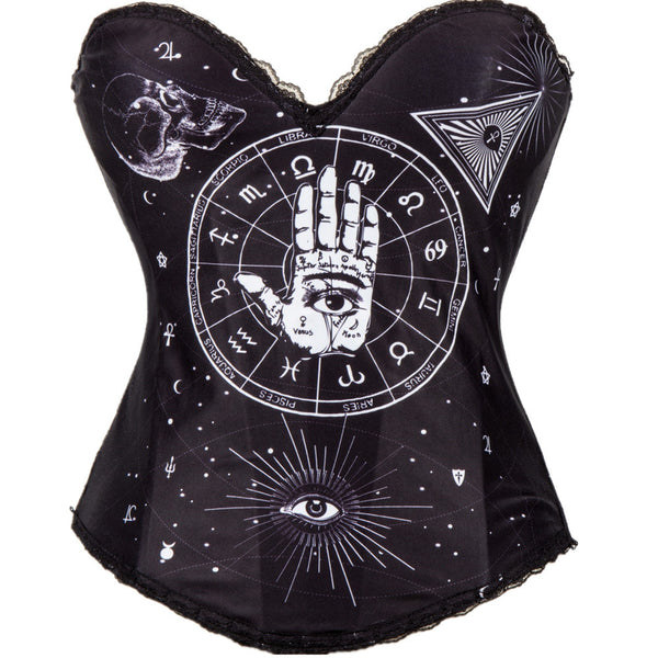 Women Punk Skull Print Rock Corset Sweetheart Neck Fashion Bustier Top - AwwwCos