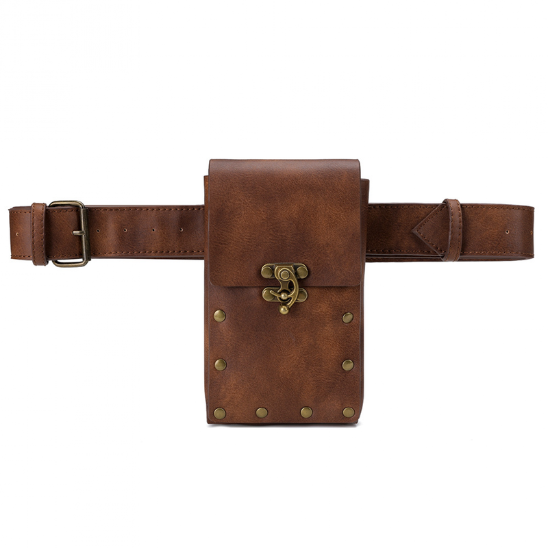 Women Punk Style Brown Outdoor Mobile Phone Mini Bag Sports Casual WaistBag - AwwwCos