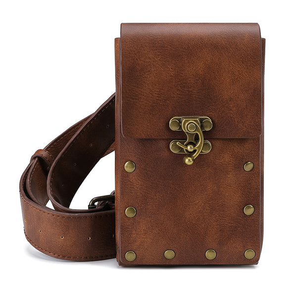 Women Punk Style Brown Outdoor Mobile Phone Mini Bag Sports Casual WaistBag - AwwwCos