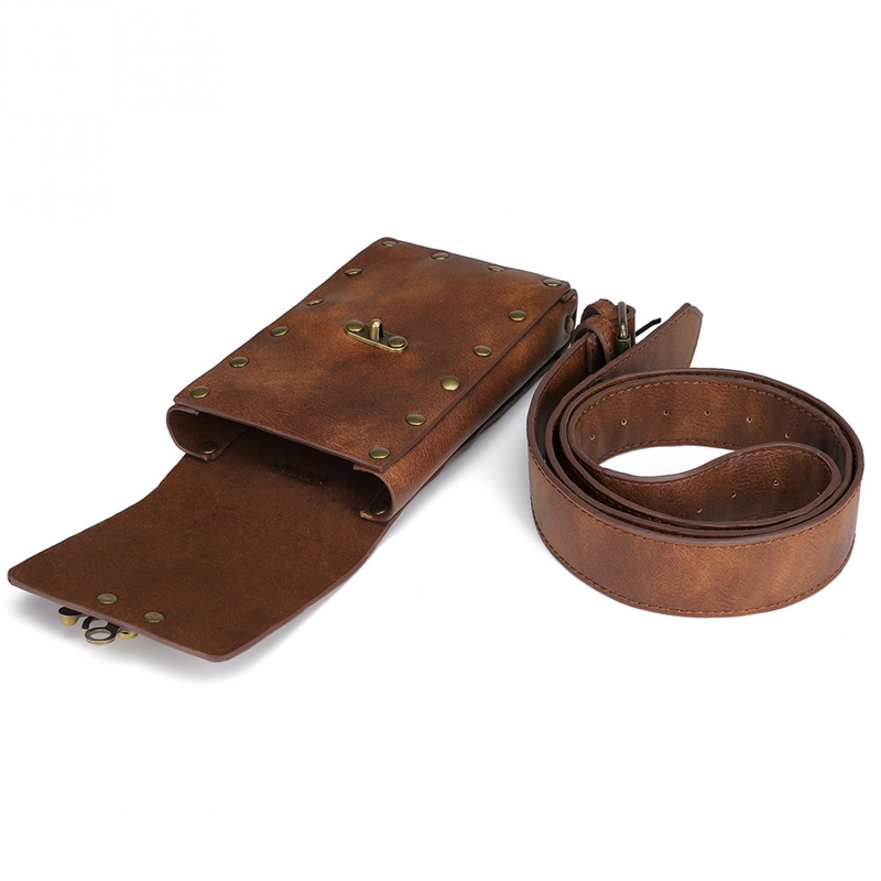 Women Punk Style Brown Outdoor Mobile Phone Mini Bag Sports Casual WaistBag - AwwwCos