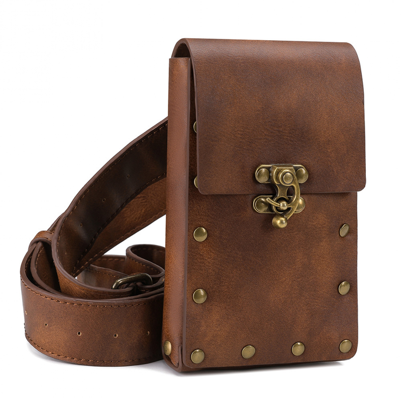 Women Punk Style Brown Outdoor Mobile Phone Mini Bag Sports Casual WaistBag - AwwwCos