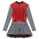 Women Racing Motorcycle Cheerleader Cospaly Sequins Red Plaid Fancy Dress - AwwwCos