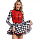 Women Racing Motorcycle Cheerleader Cospaly Sequins Red Plaid Fancy Dress - AwwwCos