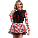 Women Racing Motorcycle Cheerleader Cospaly Sequins Red Plaid Fancy Dress - AwwwCos
