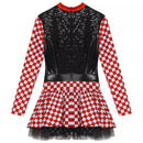 Women Racing Motorcycle Cheerleader Cospaly Sequins Red Plaid Fancy Dress - AwwwCos