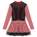 Women Racing Motorcycle Cheerleader Cospaly Sequins Red Plaid Fancy Dress - AwwwCos