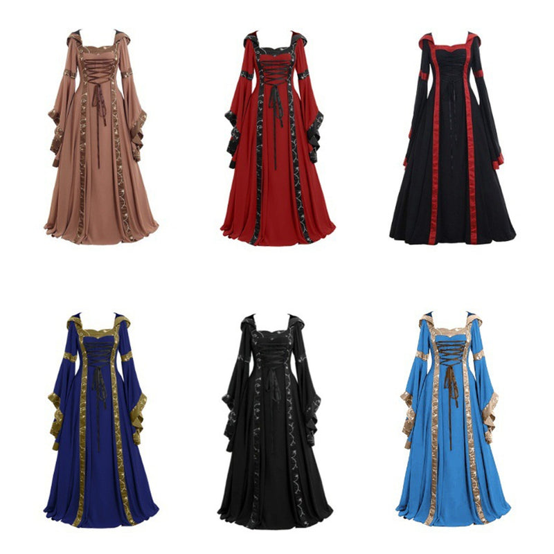 Women Renaissance Cosplay Victorian Vintage Retro Gown Square Neckline Dress