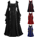 Women Renaissance Cosplay Victorian Vintage Retro Gown Square Neckline Dress - AwwwCos