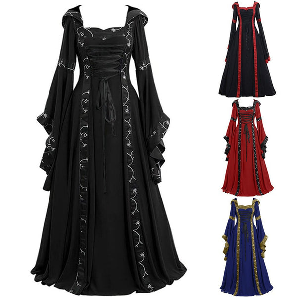 Women Renaissance Cosplay Victorian Vintage Retro Gown Square Neckline Dress