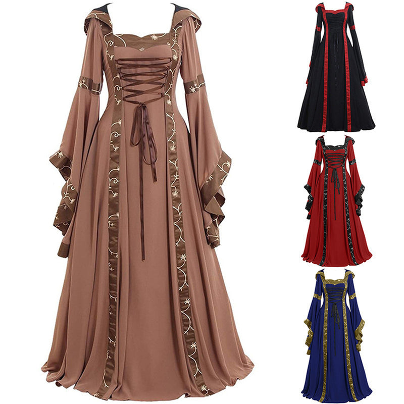 Women Renaissance Cosplay Victorian Vintage Retro Gown Square Neckline Dress