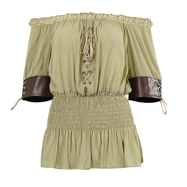 Women Renaissance Shirt Off The Shoulder Peplum Blouse Peasant Dressy Top