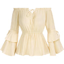 Women Renaissance Top Retro Ruffled Long-Sleeved Shirt Off The Shoulder Blouse