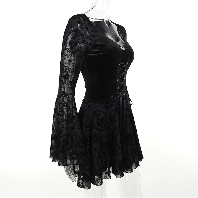 Women Renaissance Victorian Gothic Witch Cosplay Costume Lace-up Dress - AwwwCos