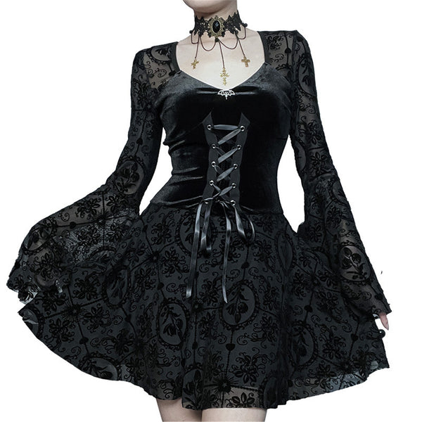 Women Renaissance Victorian Gothic Witch Cosplay Costume Lace-up Dress - AwwwCos