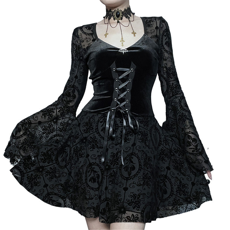 Women Renaissance Victorian Gothic Witch Cosplay Costume Lace-up Dress - AwwwCos