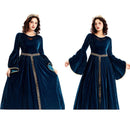 Women Retro Aulic Dress Belt Bell Sleeves Medieval Cosplay Costume
