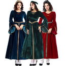 Women Retro Aulic Dress Belt Bell Sleeves Medieval Cosplay Costume