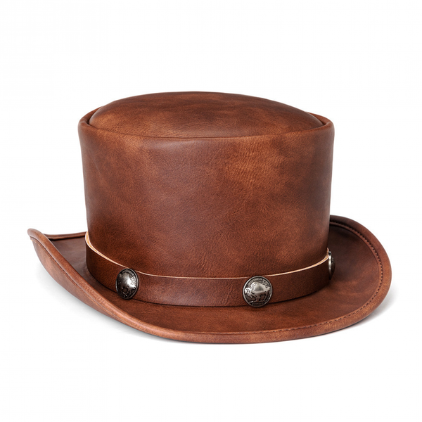 Women Retro Faux Leather Dome Neutral Magic Hat Punk Gentleman Party Hat - AwwwCos