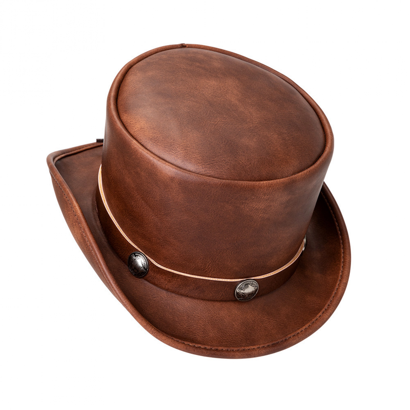 Women Retro Faux Leather Dome Neutral Magic Hat Punk Gentleman Party Hat - AwwwCos