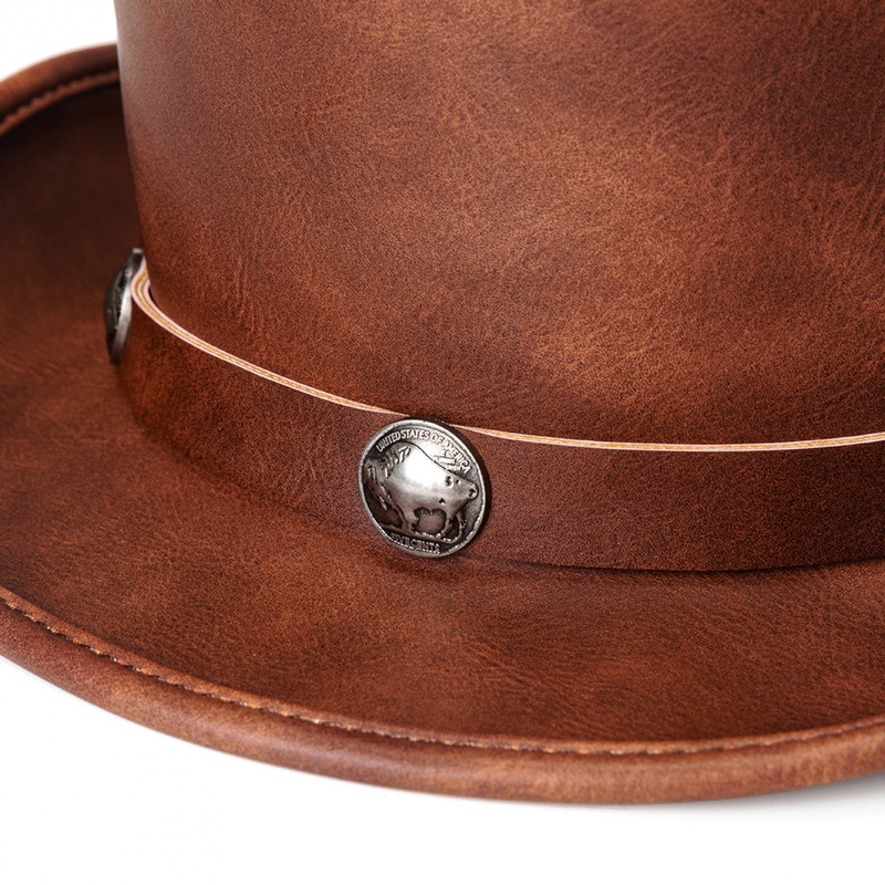 Women Retro Faux Leather Dome Neutral Magic Hat Punk Gentleman Party Hat - AwwwCos