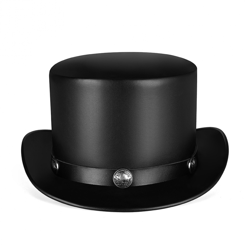 Women Retro Faux Leather Dome Neutral Magic Hat Punk Gentleman Party Hat - AwwwCos
