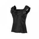 Women Retro Gothic Lace Up Sleeveless Patchwork Crepe Casual Blouse Top - AwwwCos