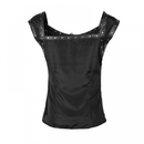 Women Retro Gothic Lace Up Sleeveless Patchwork Crepe Casual Blouse Top - AwwwCos