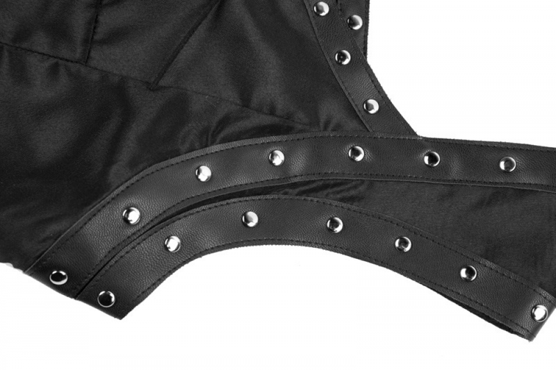 Women Retro Gothic Lace Up Sleeveless Patchwork Crepe Casual Blouse Top - AwwwCos