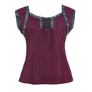 Women Retro Gothic Lace Up Sleeveless Patchwork Crepe Casual Blouse Top - AwwwCos