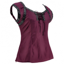 Women Retro Gothic Lace Up Sleeveless Patchwork Crepe Casual Blouse Top - AwwwCos