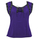 Women Retro Gothic Lace Up Sleeveless Patchwork Crepe Casual Blouse Top - AwwwCos