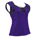 Women Retro Gothic Lace Up Sleeveless Patchwork Crepe Casual Blouse Top - AwwwCos