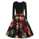Women Retro Round Neck Long Sleeve Christmas Printed Dress