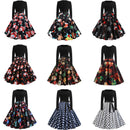 Women Retro Round Neck Long Sleeve Christmas Printed Dress
