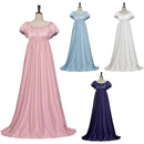 Women Satin Sash Ruffled Puff Sleeve Empire Waist Dress Tea Party Gown - AwwwCos