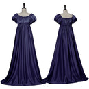 Women Satin Sash Ruffled Puff Sleeve Empire Waist Dress Tea Party Gown - AwwwCos
