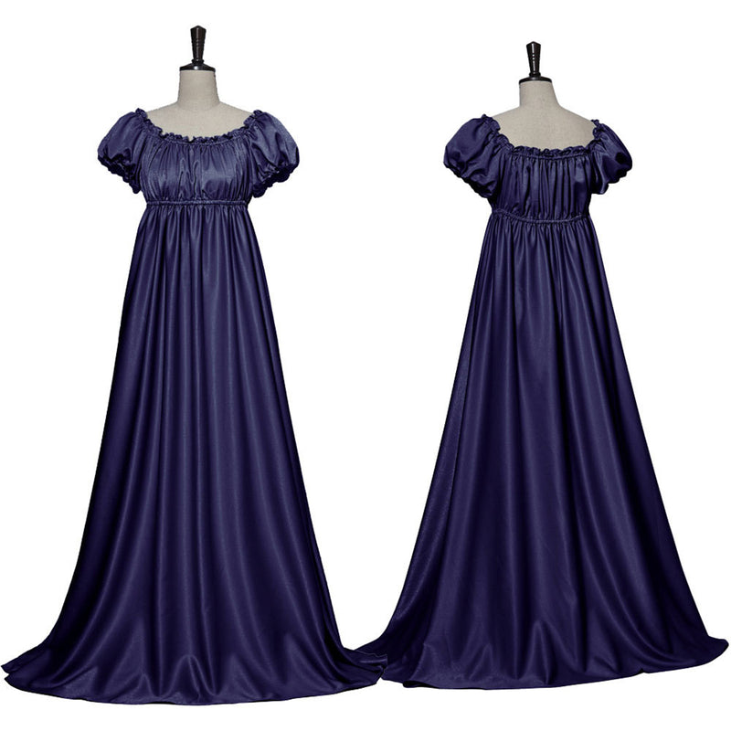 Women Satin Sash Ruffled Puff Sleeve Empire Waist Dress Tea Party Gown - AwwwCos