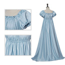 Women Satin Sash Ruffled Puff Sleeve Empire Waist Dress Tea Party Gown - AwwwCos