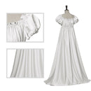 Women Satin Sash Ruffled Puff Sleeve Empire Waist Dress Tea Party Gown - AwwwCos