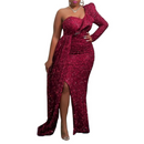 Women Sequin Party Gown One Shoulder Sparkly Glitter Cocktail Maxi Dress - AwwwCos