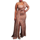 Women Sequin Party Gown One Shoulder Sparkly Glitter Cocktail Maxi Dress - AwwwCos